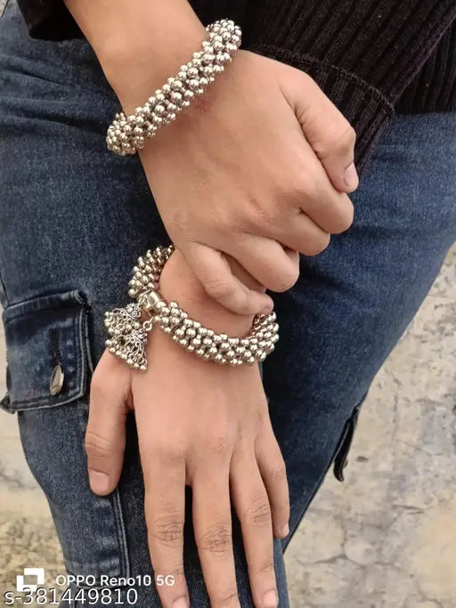 Silver Sterling Silver Kada (Pack of 2)