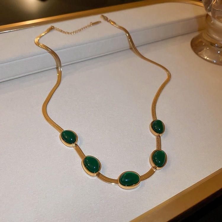 Oval Green Crystal Pendant Necklace Set With Bracelet | Elegant Women Jewelry – SparkL Jewel